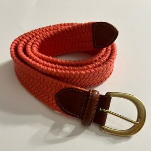 TALBOTS CORAL STRETCH WOVEN BELT WITH LEATHER TRIM  AND SOLID BRASS BUCKLE XXL